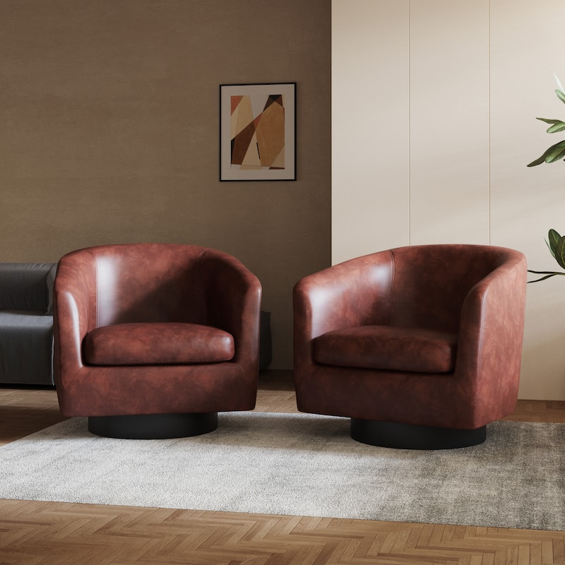 2 Set Round Barrel Chair 360-Degree Swivel Accent Chairs