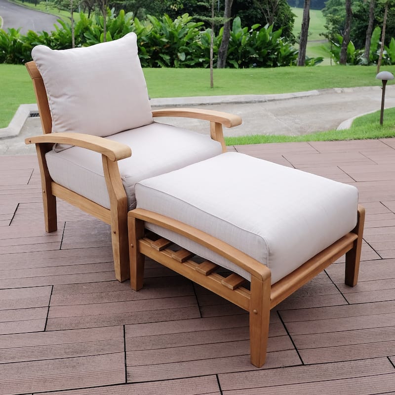 Cambridge Casual Leon Teak Patio Ottoman with Cushion