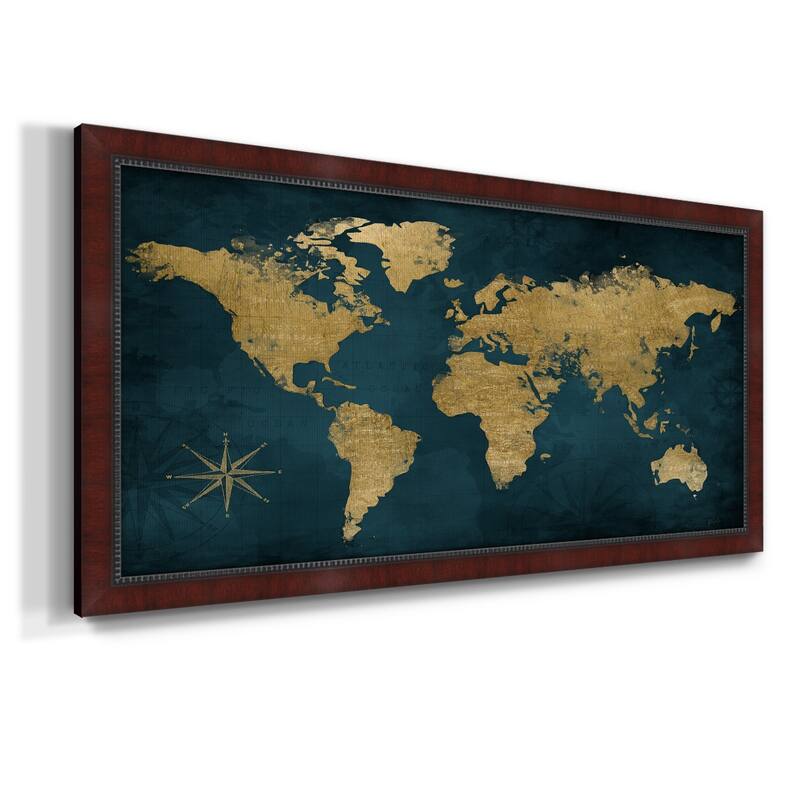 Navy Gold Map Premium Framed Canvas- Ready to Hang