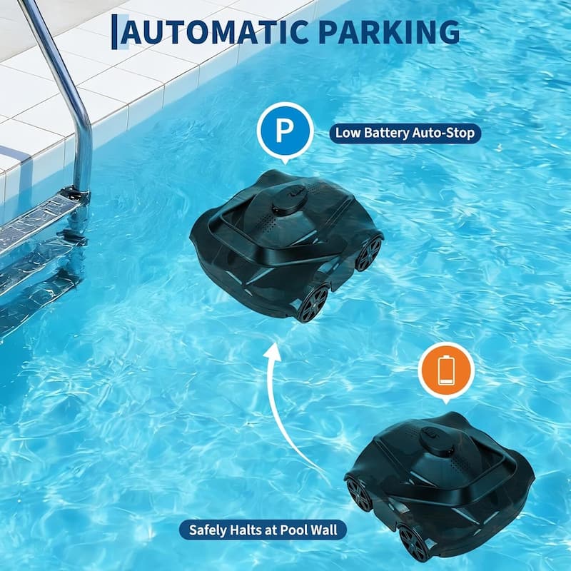 Cordless Pool Cleaner Robotic, Pool Vacuum for Inground Pools Up to 860 Sq.ft, Black - N/A