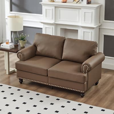 59.5" Modern Classic Loveseat, Brown Imitation Cowhide Leather with Storage
