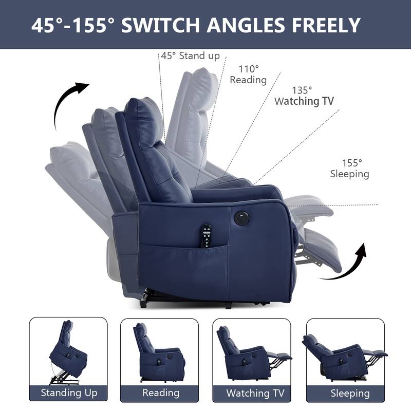 Power Lift Recliner Chair with Massage & Heat, PU Leather Single Motor Heavy Duty Recliner Chair, Lounge Chair with USB Port