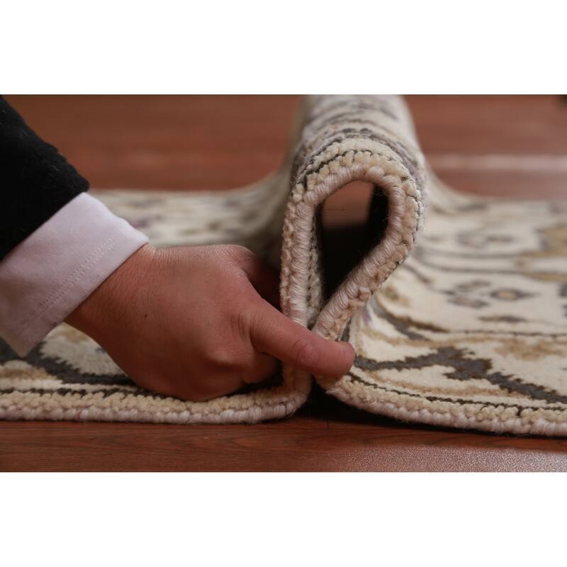 All-Over Ivory Oushak Oriental Runner Rug Handmade Wool Carpet - 2'6" x 7'11"