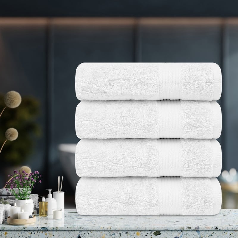 Cotton 600GSM Absorbent Bath Towels 30x54 Inch - 4 Pcs - White