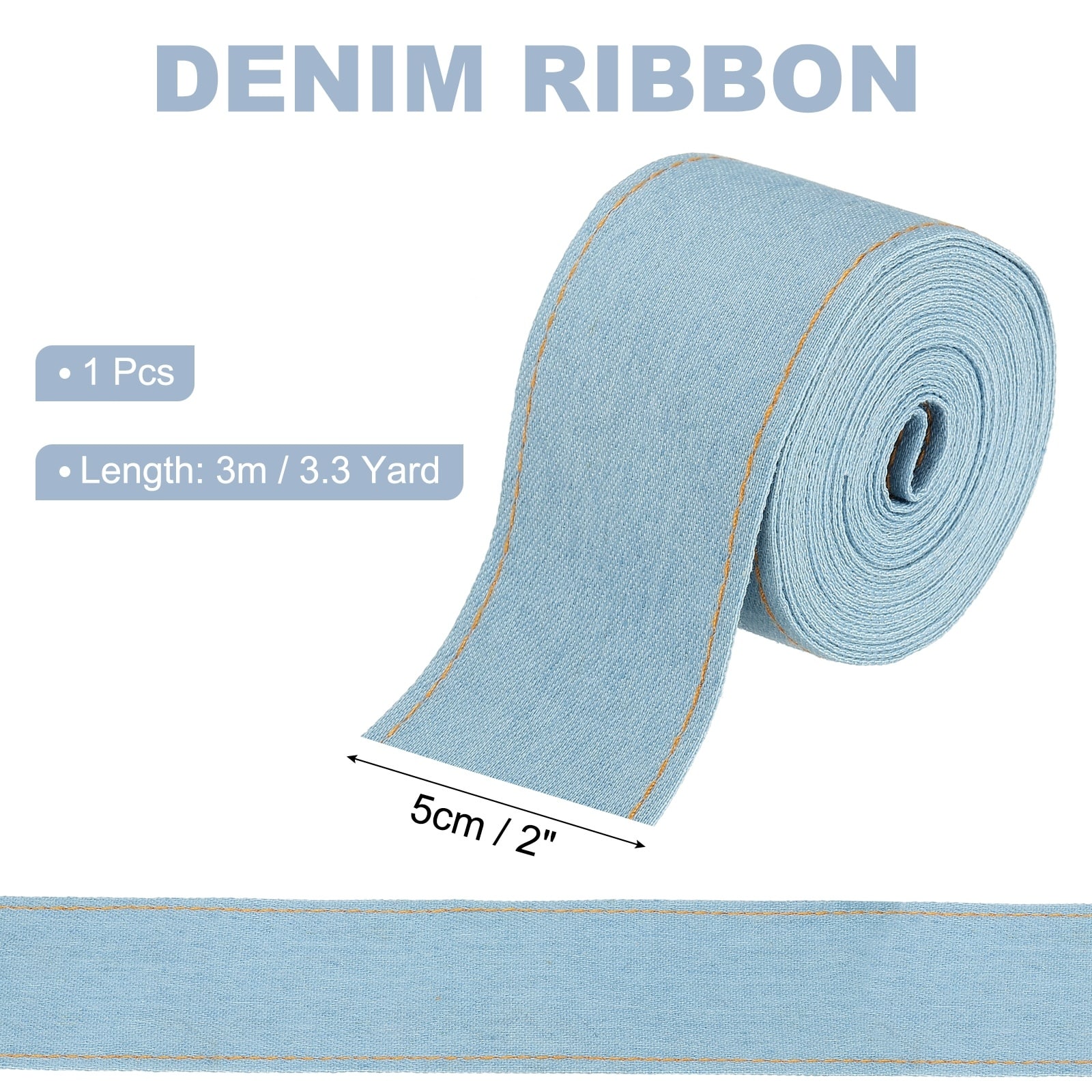 Denim Ribbon, Layering Jean Fabric Craft Pure Color Strip for Bow DIY Making Hair Clip Garment