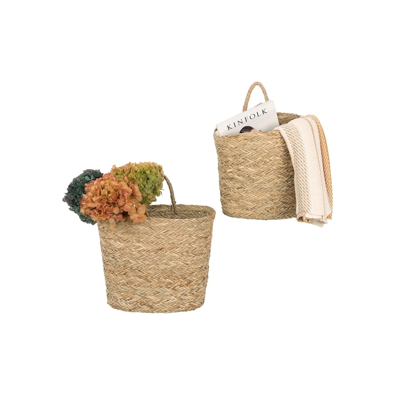 Handwoven Beige Seagrass Wall Baskets