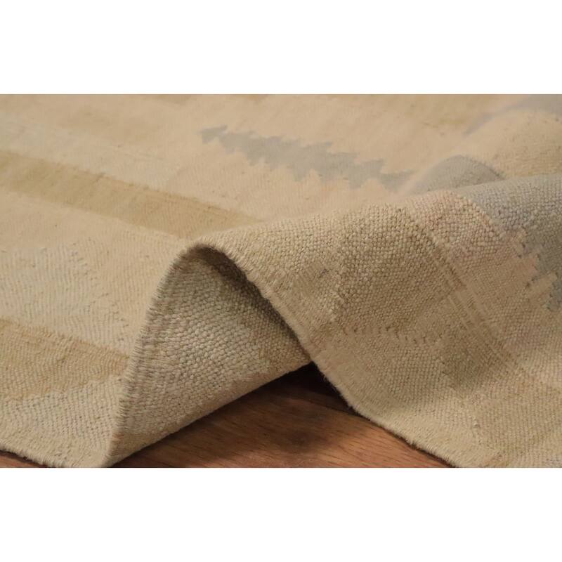Hand Woven Oriental 100% Wool Carpet Southwestern Tribal Beige & Ivories Kilim Area Rug - 8' 0'' X 5' 0''