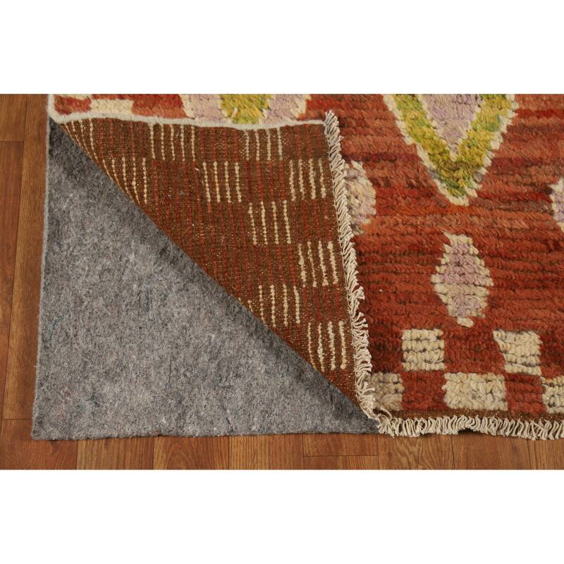 Orange Moroccan Oriental Runner Rug Handmade Hallway Wool Carpet - 3'5" x 15'10"
