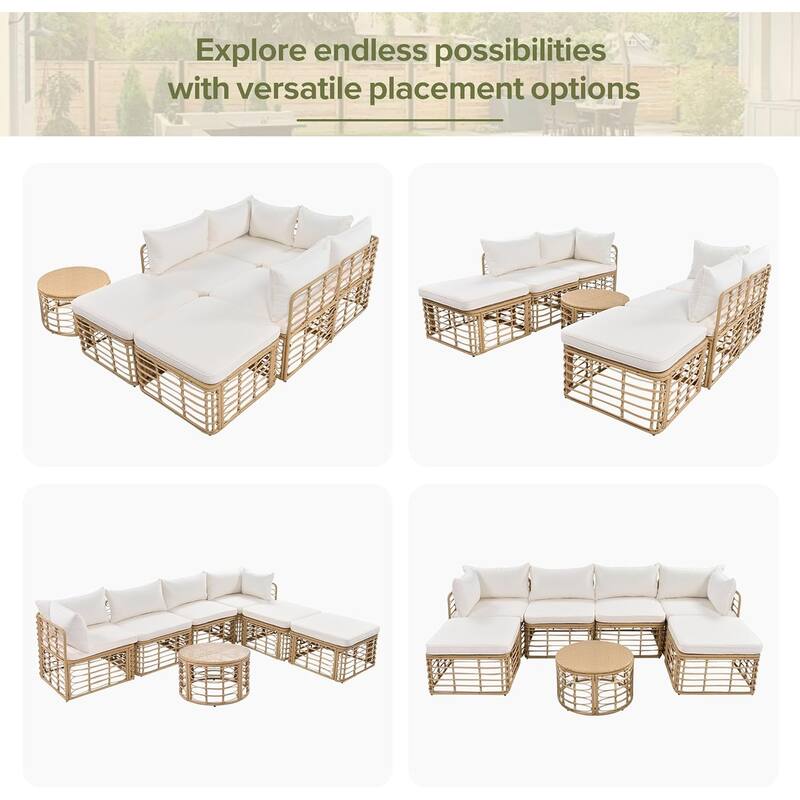 Roomfitters 7 Pieces Outdoor Patio Furniture, All-Weather Rattan Sectional Sofa Set with Thick Cushions and Pillows
