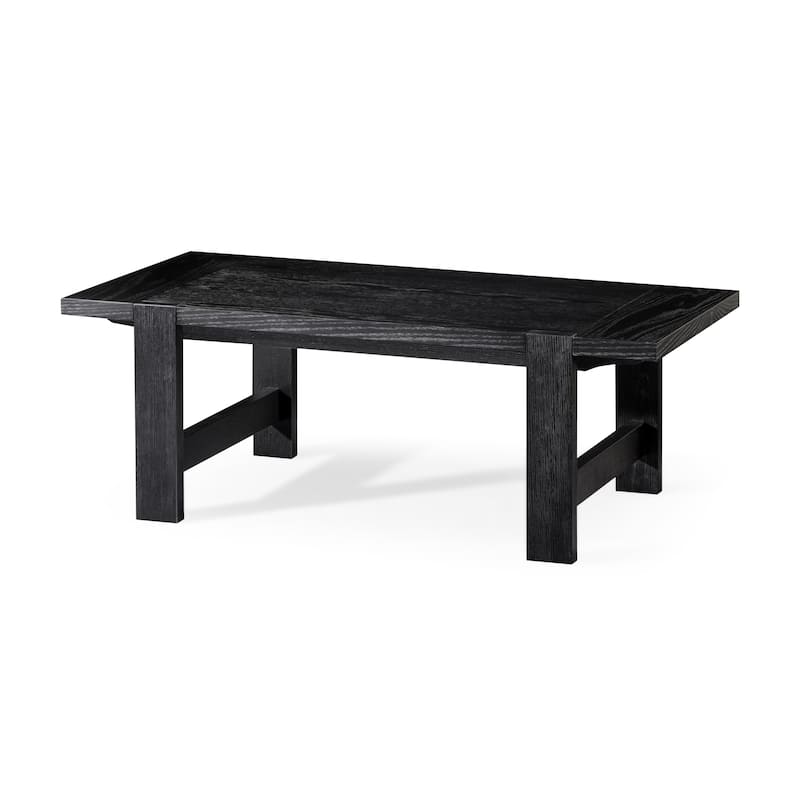 Maven Lane Angelo Rustic Rectangular Wooden Coffee Table in Aged Black - Black