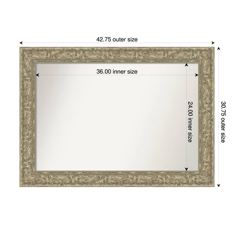 Luxe Non-Beveled Framed Bathroom Vanity Wall Mirror - 43 x 31 in - Luxe Antique Silver