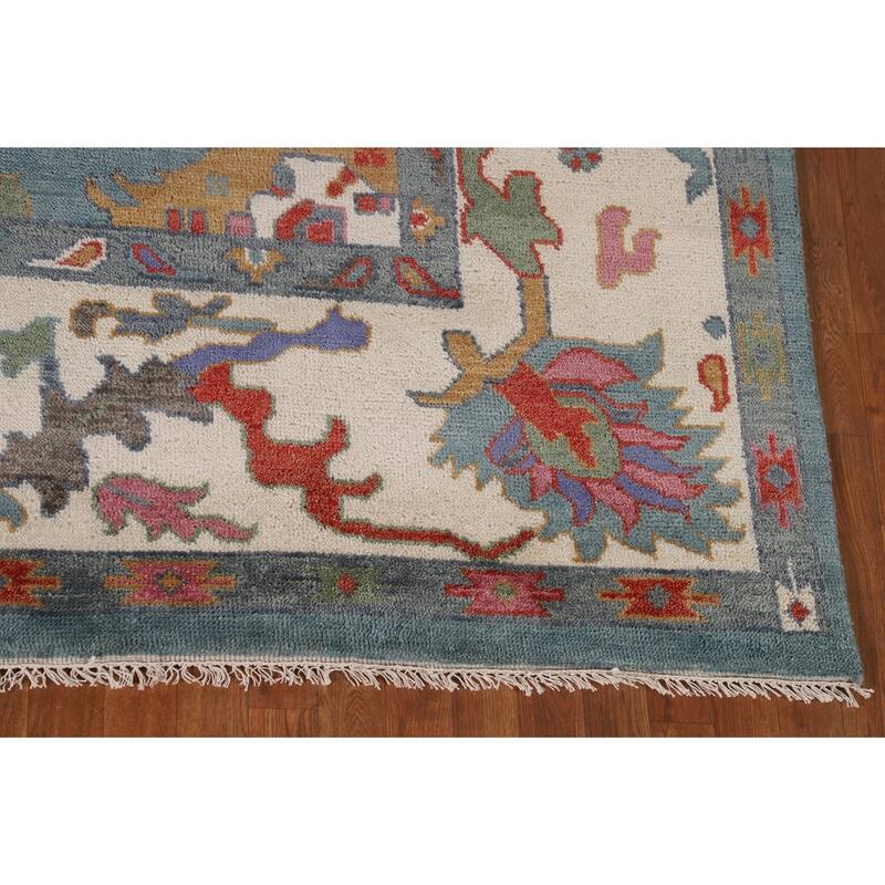 Floral Blue Oushak Indian Area Rug Handmade Wool Carpet - 9'3"x 12'0"