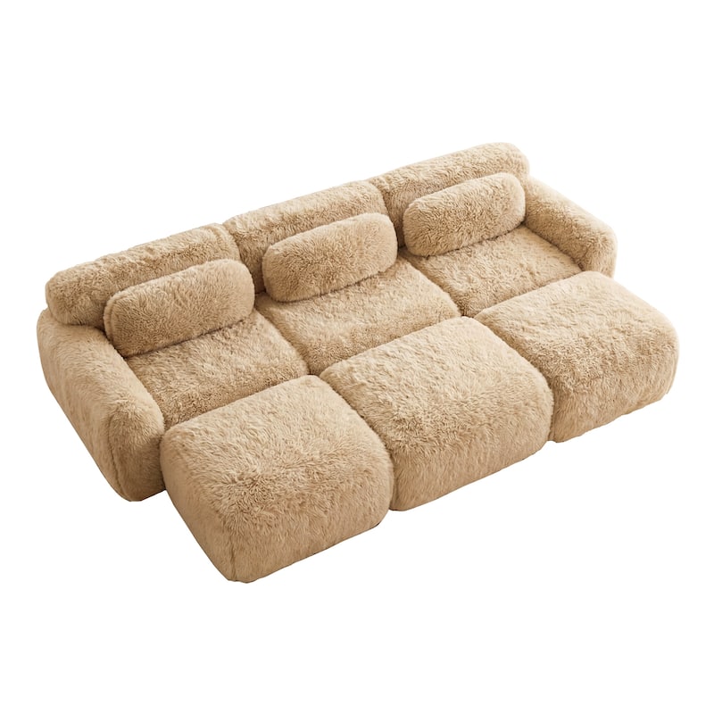 Homy Casa Light Khaki Modular Sectional Sofa, Soft Plush Fabric Cloud Couch with Anti-Slip Base & Decorative Pillows