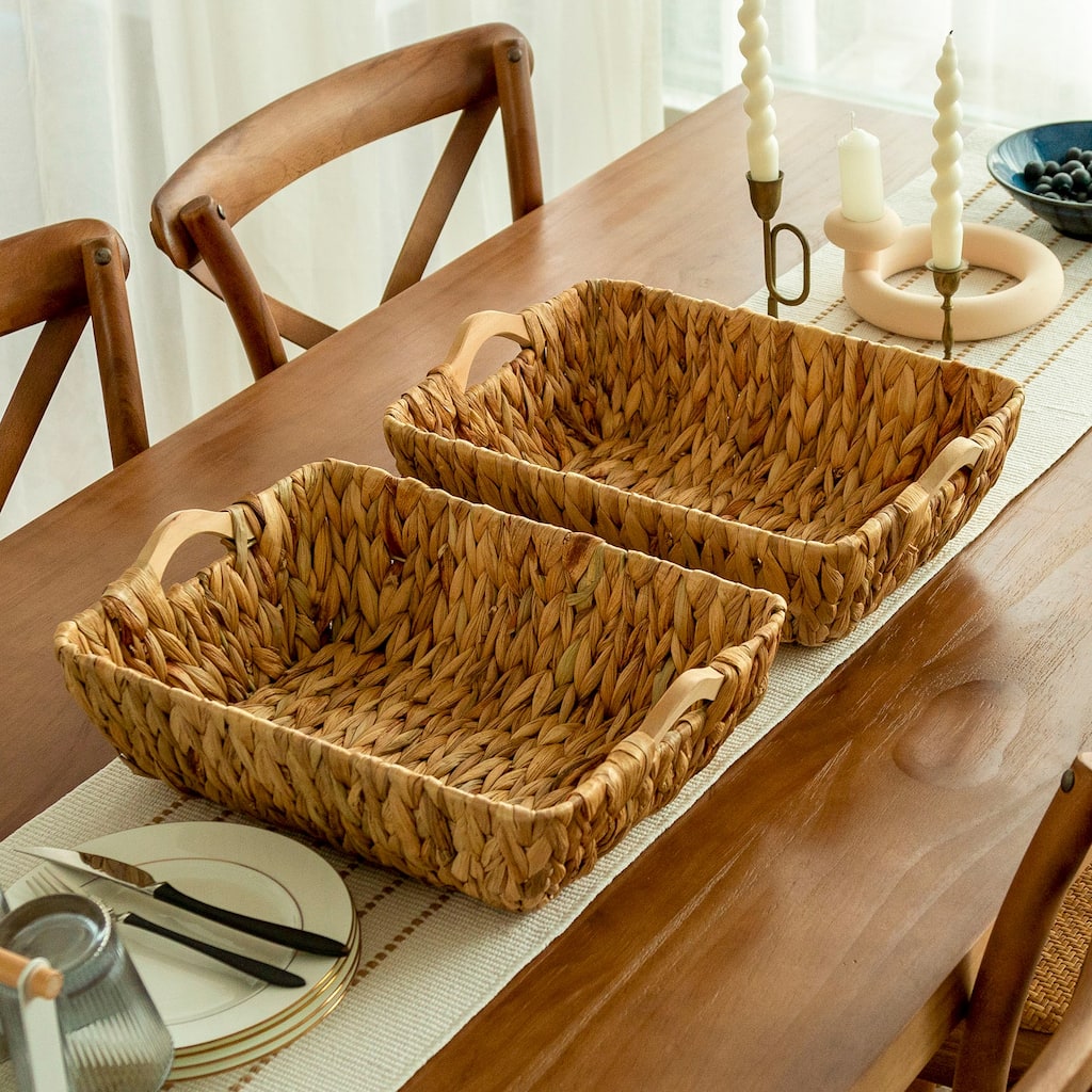 StorageWorks Wicker Storage Baskets with Handles Water Hyacinth Woven Baskets (2-Pack)