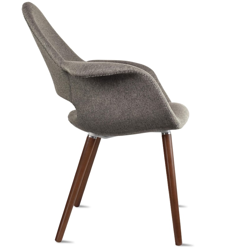 Set of 2 Organic Upholstered Fabric Modern Armchairs with Dark Walnut Brown Wooden Legs for Dining Room Office or Accent Chair
