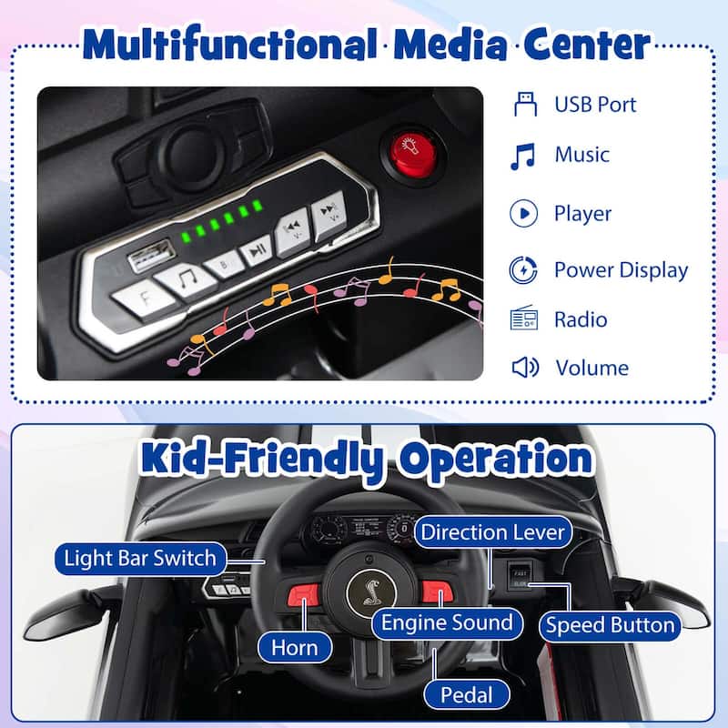 Gymax 12V Kids Ride on Car Licensed Ford Mustang Shelby GT500 w/