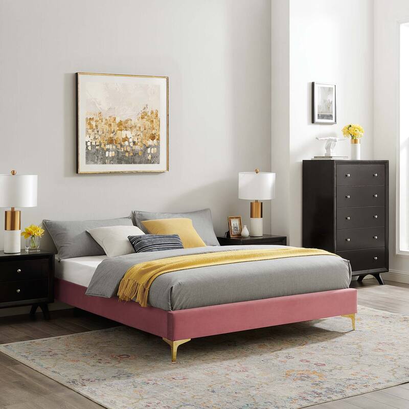 Sutton King Performance Velvet Bed Frame - Dusty Rose