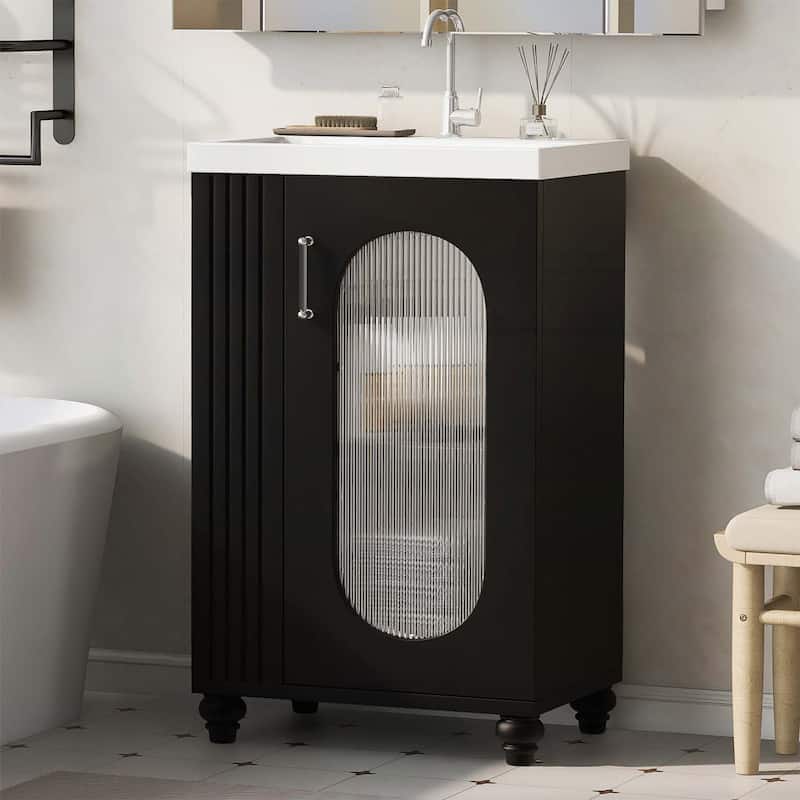Bathroom Vanity Cabinet with Sink,with Two-tier Shelf,Adjustable Shelf - Black