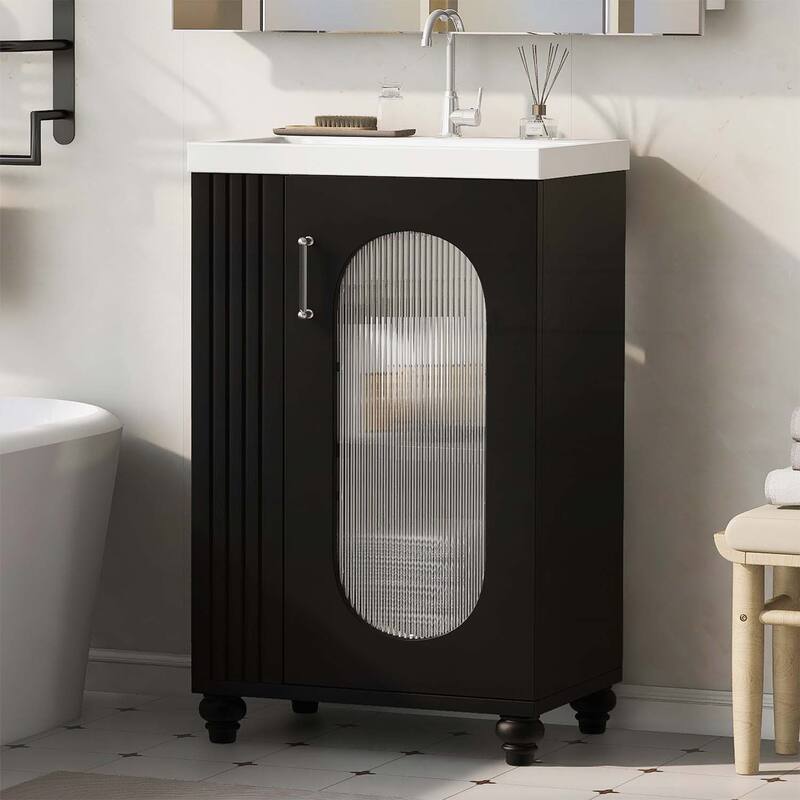Freestanding Vanity Set with Two-tier Shelf,Adjustable Shelf - Black