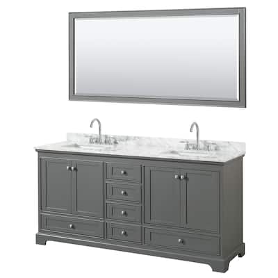 Deborah 72-inch Dark Gray Double Vanity, Square Sinks, 70-inch Mirror