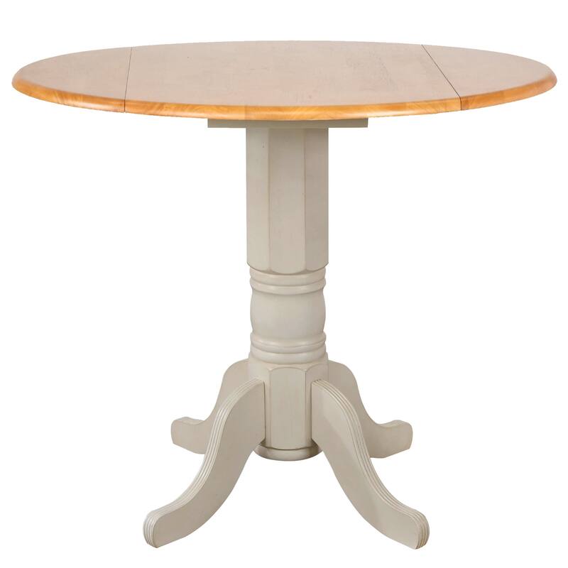 Distressed Round Extendable Drop Leaf Wood Dining Table - 42" - White and Brown