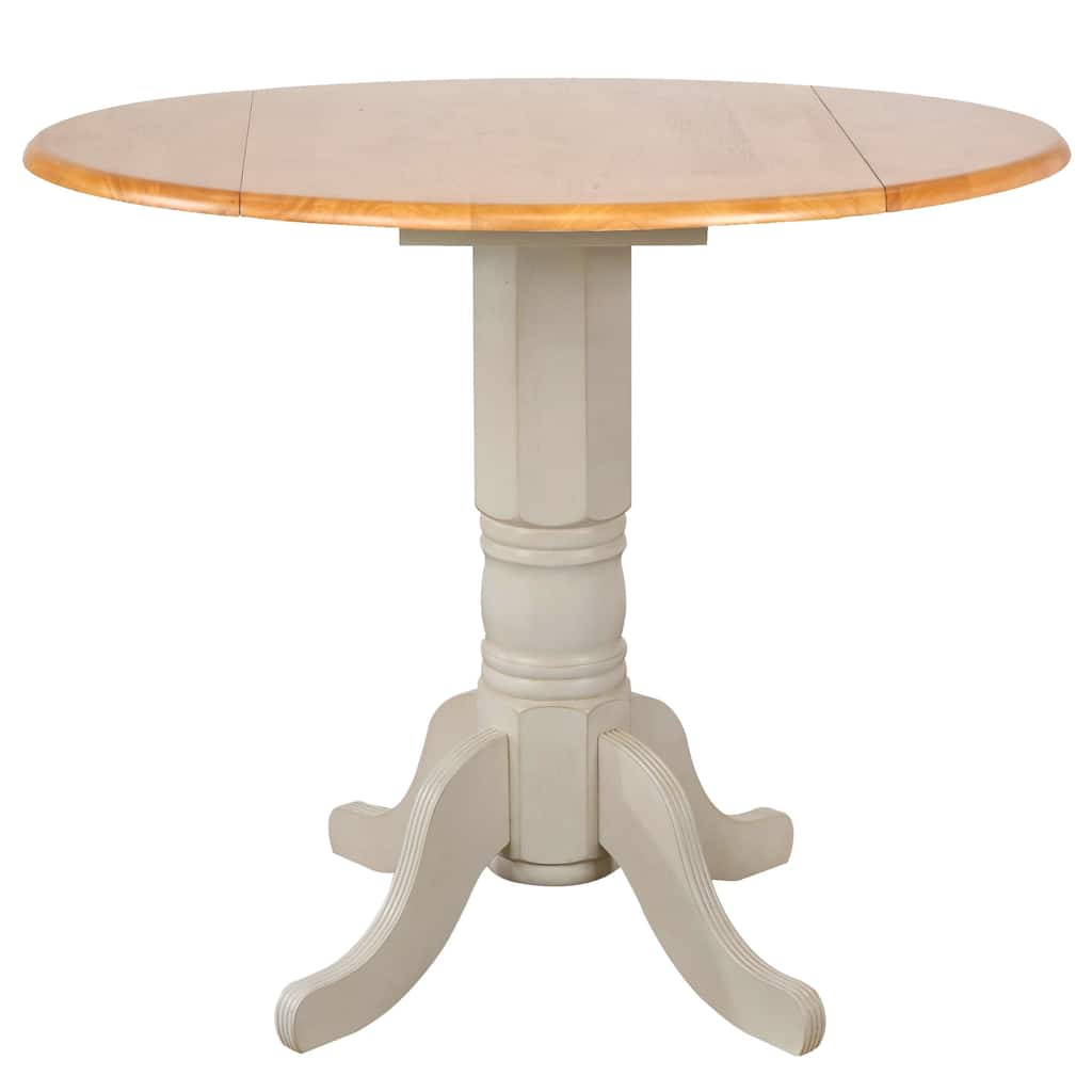 Distressed Round Extendable Drop Leaf Wood Dining Table - 42" - White and Brown