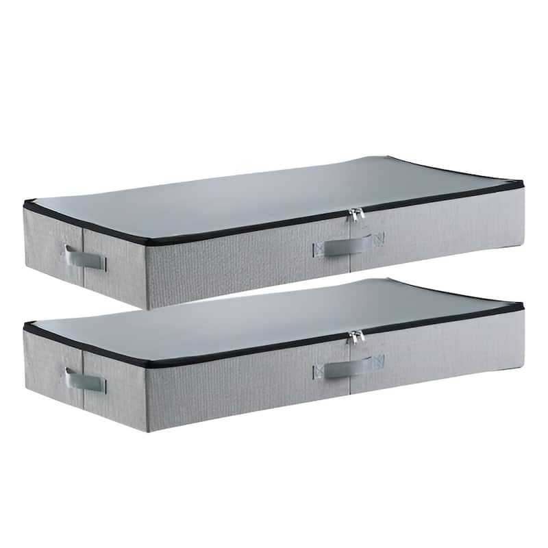 2-Pack Under Bed Storage Bins Foldable Linen Organizer with Double Zipper for Clothing or Shoes - 33.5” x 16.9” x 4.7”