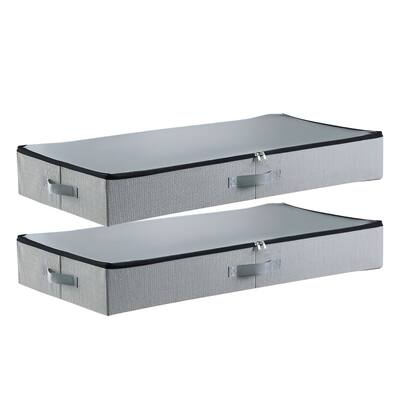 2-Pack Under Bed Storage Bins Foldable Linen Organizer with Double Zipper for Clothing or Shoes - 33.5” x 16.9” x 4.7”