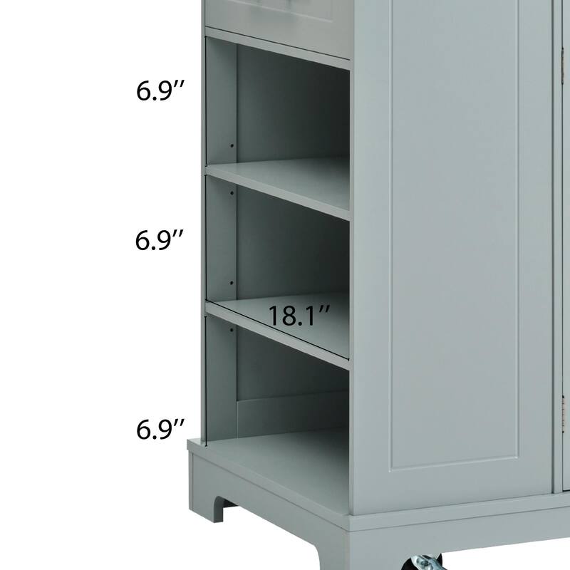 Fluted Rolling Kitchen Island with Trash Can Storage Cabinet,Power Outlet,5 Wheels