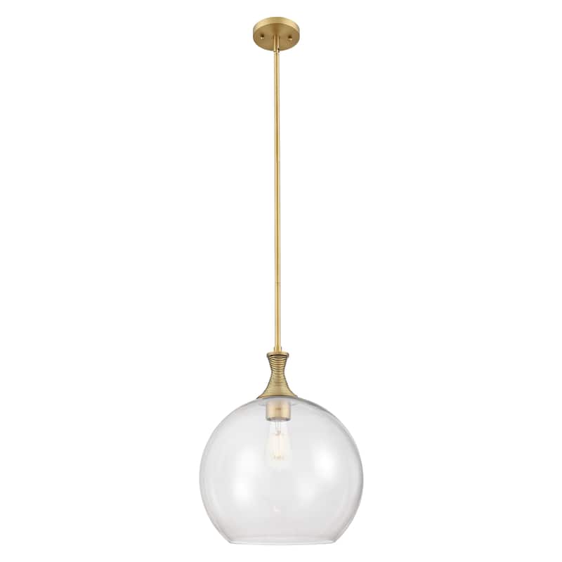 Innovations Lighting Downtown Urban - Astor - 1 Light 14" Metal Detailed Stem Hung Pendant - Brushed Brass/Clear Shade
