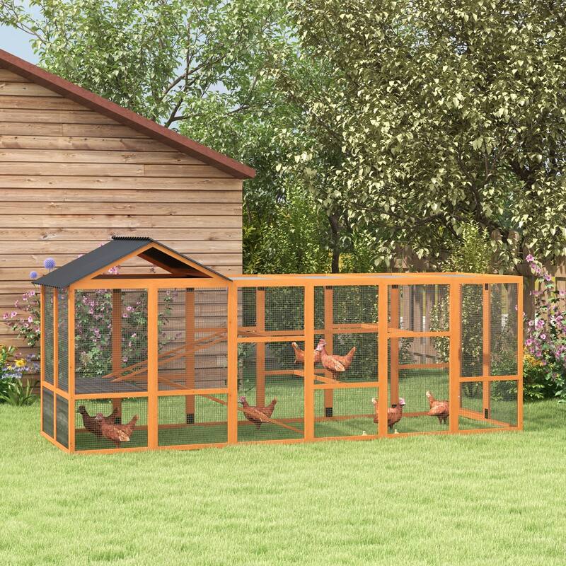 PawHut Wooden Chicken Coop Run for 6 - 10 Chickens, Hen House Add-On with Storage, Perches, 141.75" x 48" x 61"