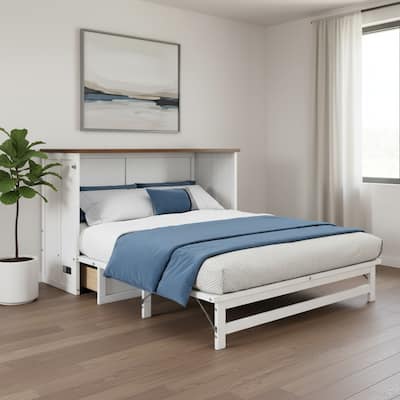 HomeRoots White Wood Queen Murphy Bed With USB And Drawer