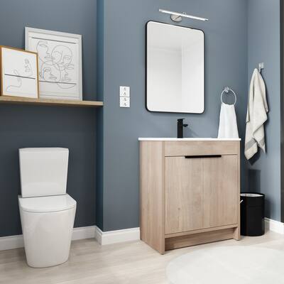 30" Freestanding Bathroom Vanity with White Ceramic Sink & 2 Soft-Close Cabinet Doors
