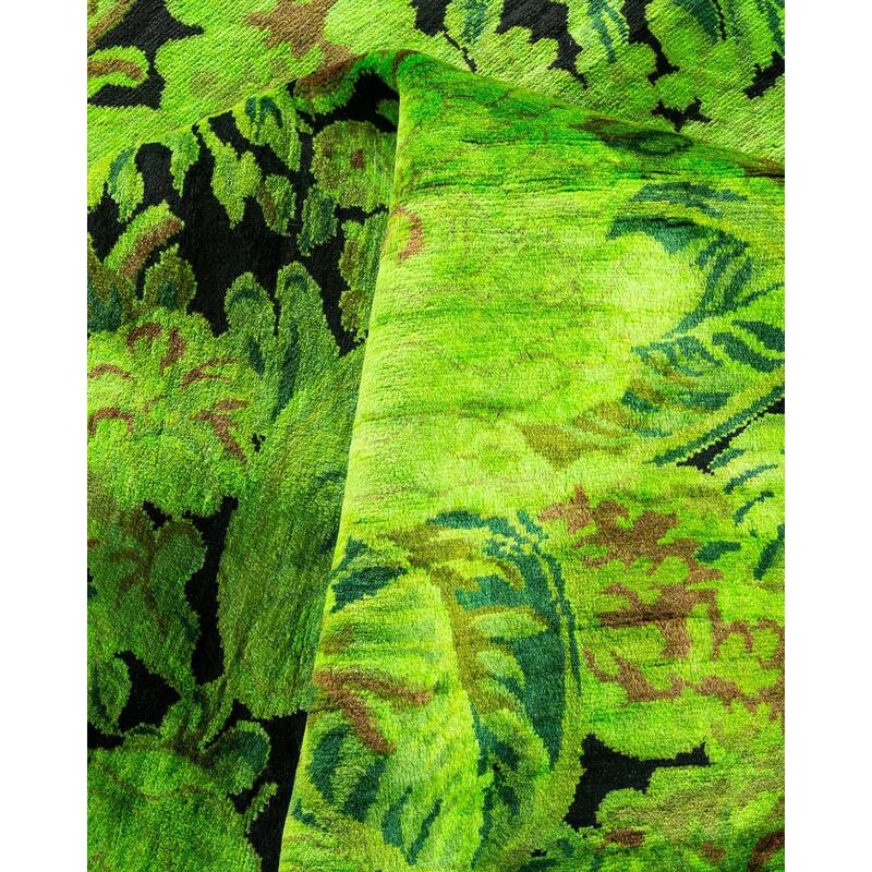 Overton Hand Knotted Wool Vintage Inspired Modern Contemporary Overdyed Green Area Rug - 8' 1" x 10' 1"