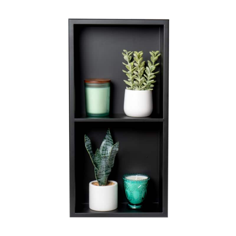 ALFI brand 12 x 24 Black Matte Stainless Steel Vertical Double Shelf Bath Shower Niche