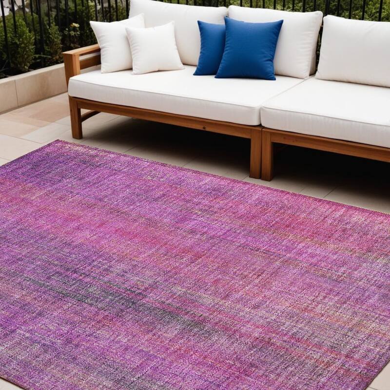 Maz Stripe Weather Resistant Classic Meets Modern Runner Outdoor Rug - 8' X 10' - Purple