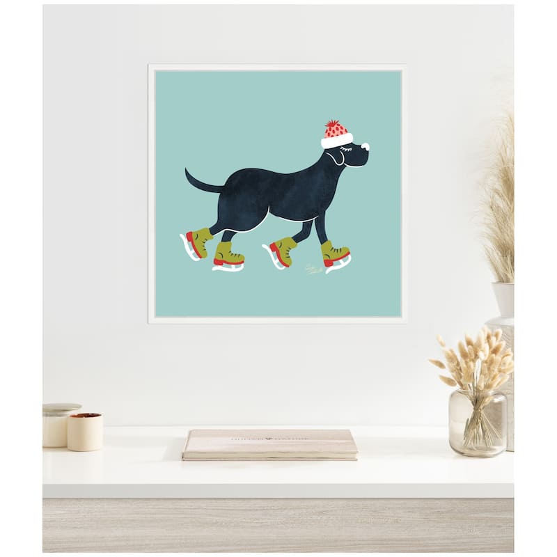 Kate and Laurel Framed Canvas Cute Christmas Black Labrador Retriever by Carrie Cantwell