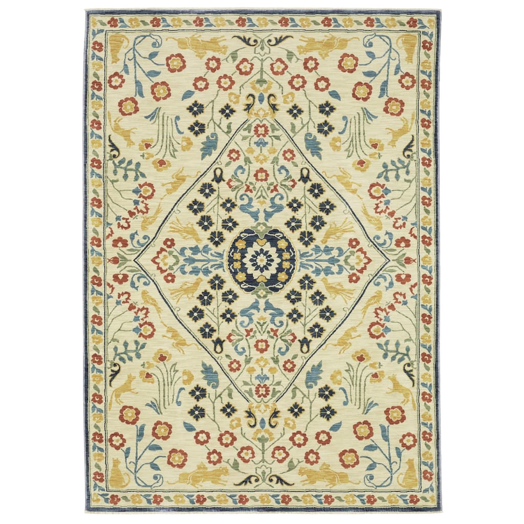 Style Haven Federica Bohemian Medallion Ivory/ Multi Fringe Edge Area Rug
