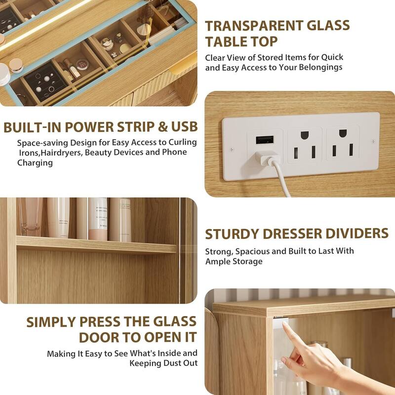 5 Drawers Vanity Desk, Makeup Dressing Table with Built-in USB Outlet Charging Station