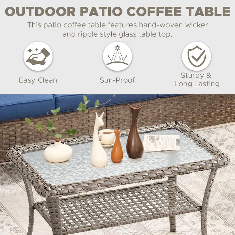 Outdoor End Table Rattan Bistro Table with Storage
