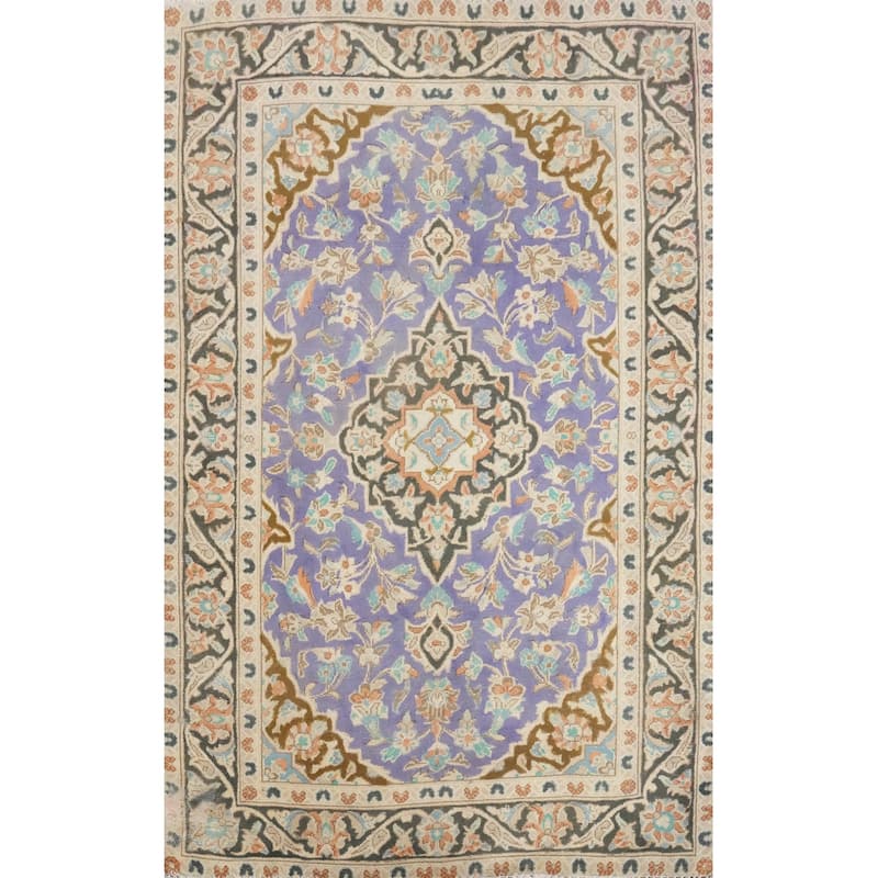 Hand Knotted Oriental 100% Wool Carpet Traditional Floral Purples Tabriz Area Rug - 4' 7'' X 3' 3''