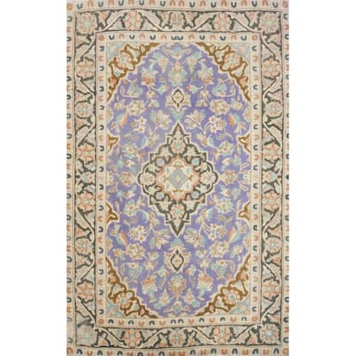 Hand Knotted Oriental 100% Wool Carpet Traditional Floral Purples Tabriz Area Rug - 4' 7'' X 3' 3''
