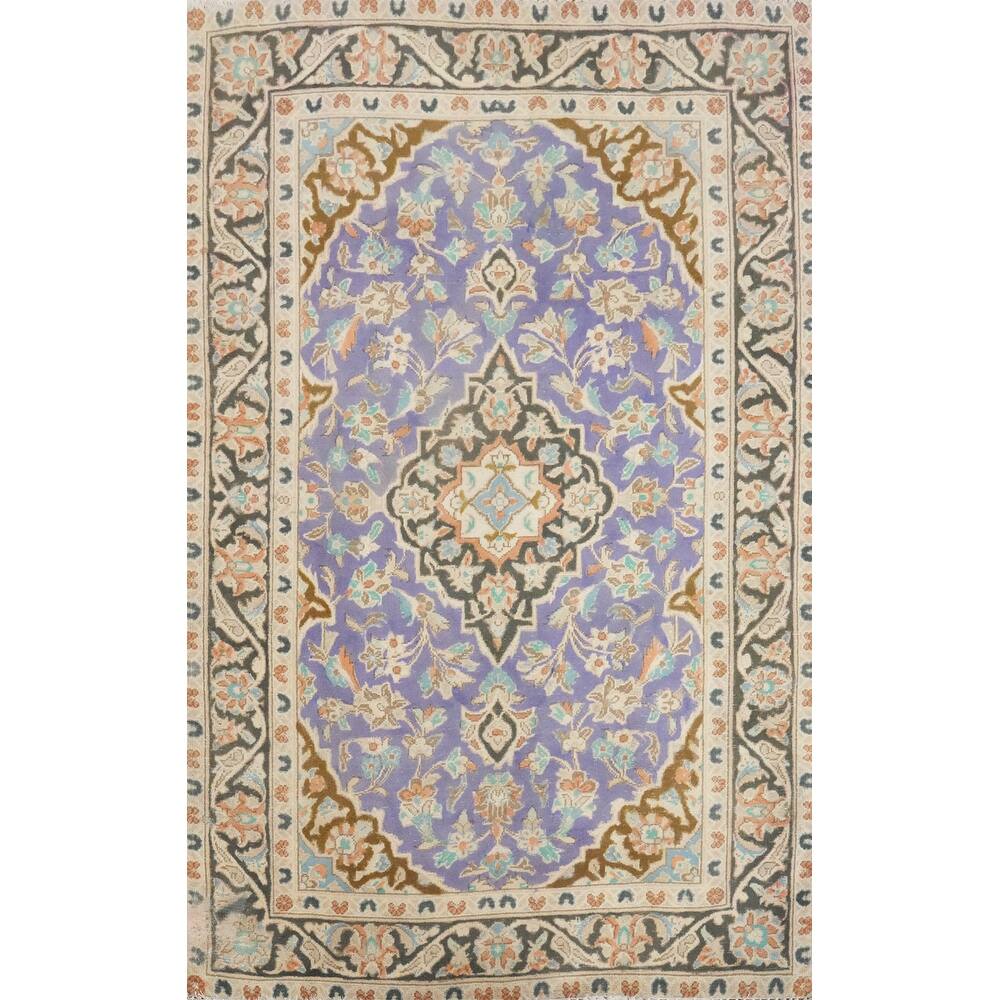 Hand Knotted Oriental 100% Wool Carpet Traditional Floral Purples Tabriz Area Rug - 4' 7'' X 3' 3''