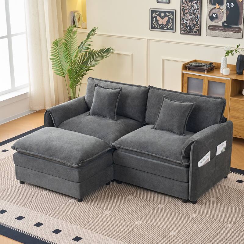Modular Sofa DIY Combination Sofa for Living Room, Chenille Sectional Sofa Deep Seat Couch Set with Ottoman - Grey