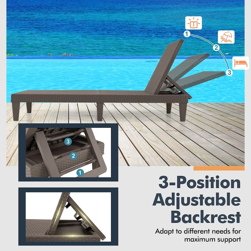 PP Chaise Lounge Adjustable, All-Weather, Rattan Style for Outdoors - 59"x 22.5" x 34.5" (L x W x H)