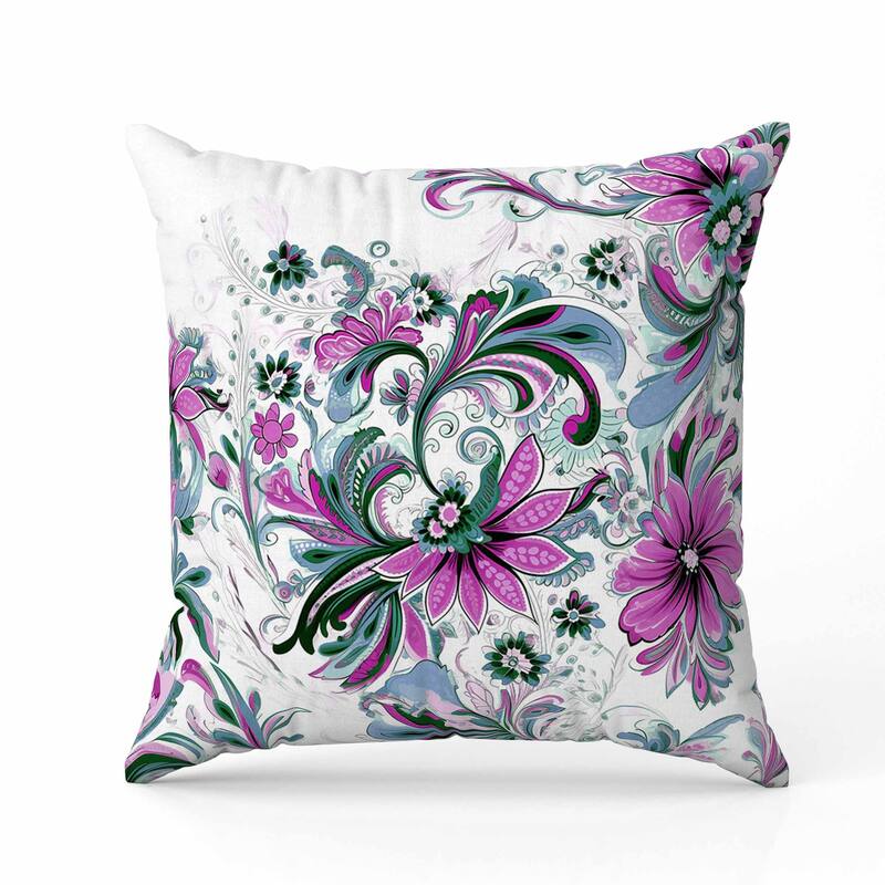 Wild Flora Fusion Indoor/Outdoor Reversible Throw Pillow Green and Lavender