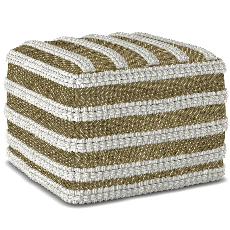 WYNDENHALL Jericho Square Woven Pouf in Natural and White Recycled PET Polyester