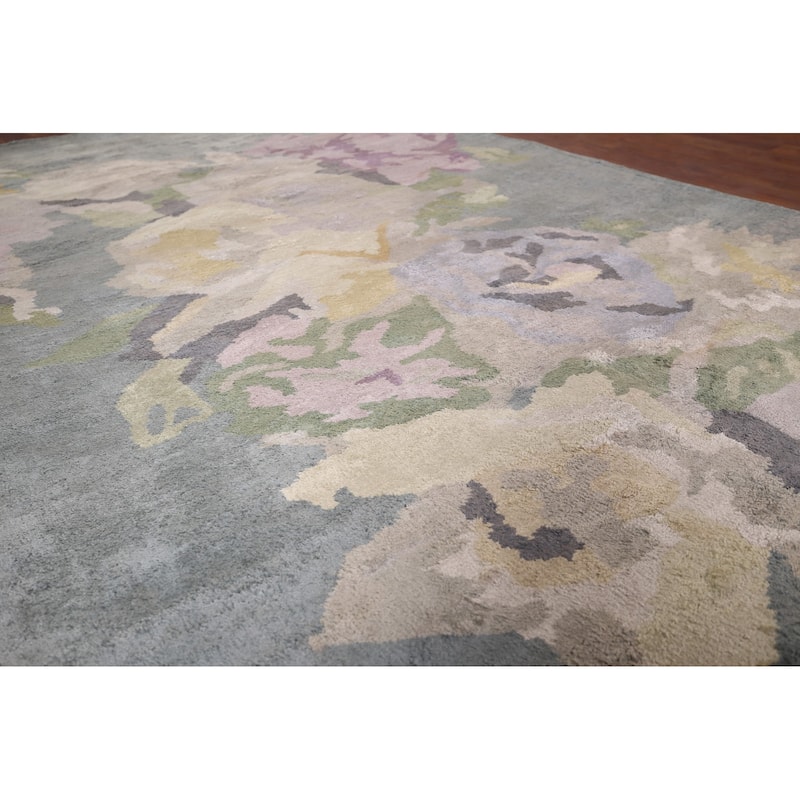 Handmade Gray Abstract Indian Area Rug Oriental Wool & Silk Carpet - 5'5"x 8'4"
