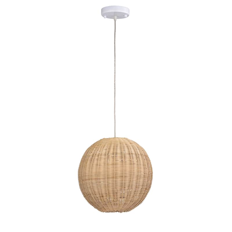 Ellie Cream 1-Light Rattan Globe Basket Pendant Light