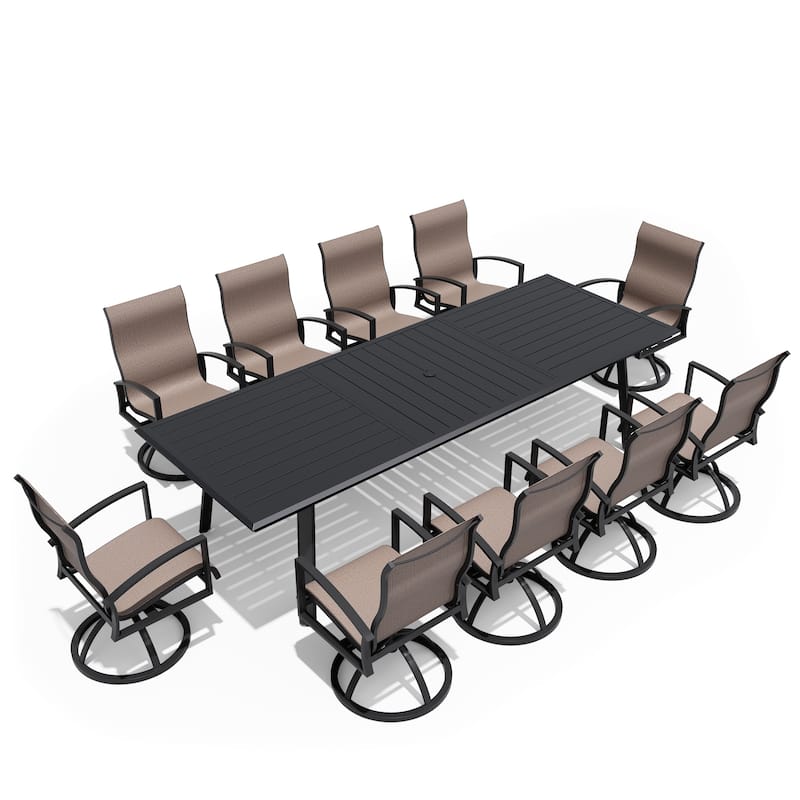 7/9/11-Piece Outdoor Patio Dining Set Aluminum Dining Table and Sunbrella Swivel Chairs - Augustine Ashe - Set of 11